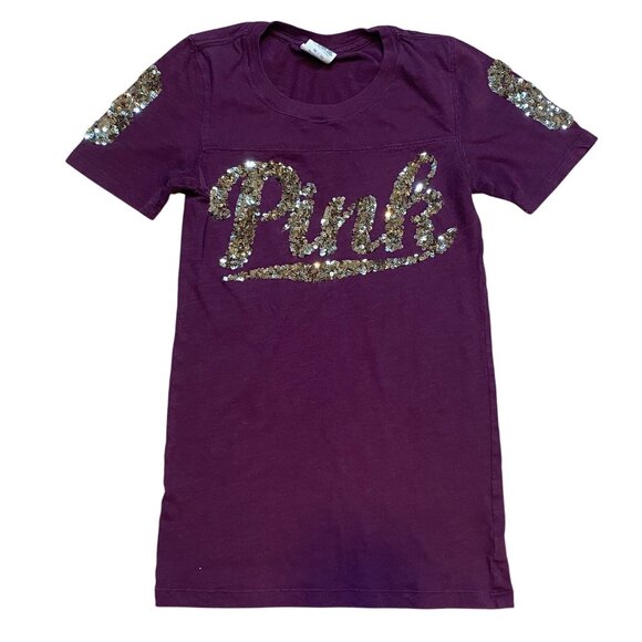 Y2K Victorias Secret Pink BLING Maroon Sequin Shirt XS‎ - Picture 1 of 6